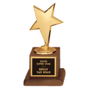 3 1/2" x 6 3/4" Modern Star Casting in Goldtone Finish on Walnut Finish Base with Black Laserable Plate