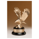 9" Fully Modeled Gold Finish Metal Eagle on a Black Piano Finish Base with a Gold Flex-Brass Plate