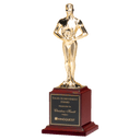9" Cast Metal Goldtone Finish Classic Achiever Figure on a Rosewood Piano Finish Base with a Black Laserable Plate