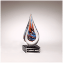 7 1/2" Teardrop Art Glass on Black Glass Base with Black Laserable Aluminum Plate