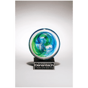 7 1/4" Disk Art Glass with Blue and Light Green Accent on Black Glass Base with Black Laserable Aluminum Plate