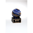 5" Globe with Blue, White and Gold Metallic on Black Glass Base with Black Laser Aluminum Plate