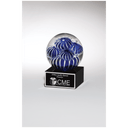 5" Globe with Blue and White Sea Anemone Design on Black Glass Base with Black Laserable Aluminum Plate