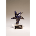 6 7/8" Blue Star Art Glass with Gold Metallic Highlights on Clear Glass Base and Black Laserable Aluminum Plate