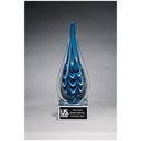 Blue and Black Teardrop Art Glass on Clear Glass Base with Black 10" Laserable Aluminum Plate