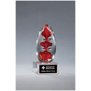 5 1/4" Red Egg Shaped Art Glass on Clear Glass Base with Black Laserable Aluminum Plate