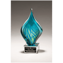 8 3/4" Blue and Green Twist Art Glass on Clear Glass Base with Black Laserable Aluminum Plate