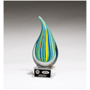 8 1/4" Multi-Colored Teardrop Art Glass on Clear Glass Base with Black Laserable Aluminum Plate