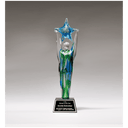11 1/2" Star Achiever Art Glass on Clear Glass Base with Black Laserable Aluminum Plate