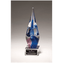10 1/2" Blue & Violet Art Glass on Clear Glass Base with Black Laserable Aluminum Plate