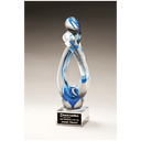 12" Contemporary Sculpture with Blue Accent Art Glass on Clear Glass Base with Black Laserable Aluminum Plate