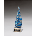 8 3/4" Twist Blue & Teal Art Glass with Gold Metallic Accent on Clear Glass Base and Black Laser Aluminum Plate