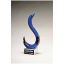 11" Modern Swan Design Art Glass on Clear Glass Base with Black Laserable Aluminum Plate