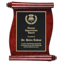 10 1/2" x 14" Rosewood Finish Scroll Plaque with Black Plate