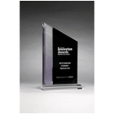 6" x 9" Digitally Printed Brushed Silver Accent on Black Upright Acrylic with Clear Base