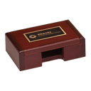 4 3/8" x 2 7/8" Rosewood Finish Business Card Box with Laserable Black Brass Plate