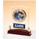 6" x 7 3/4" Glass Clock with World Time Dial on Piano Finish Base, Blue Aluminm Plate