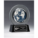 7 1/4" x  8 3/4" Glass Clock with World Dial on Black High Gloss Base, Black Plate