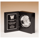 5 3/8" x 4 1/4" Black Piano Finish Book Clock with Diamond Spun Dial, 3 Hand Movement, Black Plate
