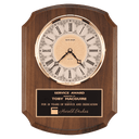 10 1/2" x 13" Walnut Quartz Clock, Brass Diamond Spun Bezel, Glass Lens, Ivory Dial, Plate