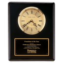 Black Piano Finish Clock, Waterfall Bezel with Glass Lens, Gold 10 1/2" x 13" Dial, Plate