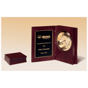 9" x 6 3/4" Hand Rubbed Mahogany Finish Book Clock, Diamond Spun Dial, 3 Hand Movement, Black Laserable Plate