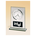 7 1/4" x 4 7/8" Glass Clock, Brushed Aluminum Panel, White Dial and Black Aluminum Plate
