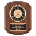10 1/2" x 13" Walnut Quartz Clock, Brass Diamond Spun Bezel, Glass Lens, Black & Gold Dial