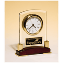 6 x 7 3/4" Beveled Glass Desk Clock, Rosewood Piano Finish Base, Gold MetalAccent with Black Plate