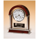 8 1/2" x 10 1/2" Rosewood Piano Finish Mantle Clock, Chrome Plated Posts, Silver Accents with Black Plate