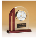 7 1/2" x 7 7/8" Arch Clock with Glass Upright and Rosewood Piano Finish Post and Base with Plate