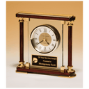 7" x 7" Glass and Rosewood Piano Finish Clock with  Gold Metal Accents and Black Plate