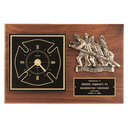 12" x 18" Walnut Plaque w/Gold Maltese Cross Clock/Firefighter Relief/Black and Brass Plate