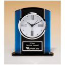 5 1/4" x 6 1/4" Black & Blue Glass Clock, Silver Bezel, Three Hand Movement with Black Plate