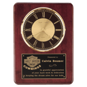 12" x 15" Rosewood Piano Finish Clock, Brass Bezel with Glass Lens, Black/Gold Dial with Black Plate