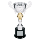 Silver 8 3/4" Completed Metal Cup Trophy on Plastic Base