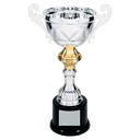 Silver 10" Completed Metal Cup Trophy on Plastic Base
