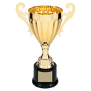 Gold 9 3/4" Completed Metal Cup Trophy on Plastic Base