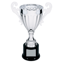 Silver 9 3/4" Completed Metal Cup Trophy on Plastic Base