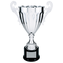 Silver 2 14 1/2" Completed Metal Cup Trophy on Plastic Base