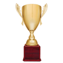 Gold Completed Metal Cup Trophy on Rosewood Royal 2 26 1/2" Piano Finish Base