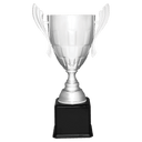 Silver Completed Metal Cup Trophy on Black Royal 26 1/2" Piano Finish Base