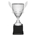 Silver Completed Metal Cup Trophy on Black Royal 21" Piano Finish Base