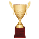 Gold Completed Metal Cup Trophy on Rosewood Royal 25 1/4" Piano Finish Base