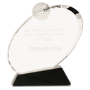 7 1/4" Clear Crystal Oblong Golf Award on Black Crystal Base