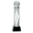 10 3/4" Clear Crystal Golf Ball on Facet Column w/Black Base