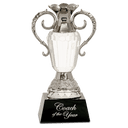 8" Crystal Cup with Silver Metal Handles on Black Pedestal Base