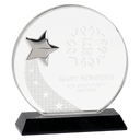 6 1/4" Round Crystal with Silver Star on Black Pedestal Base