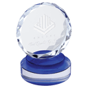 Blue & Clear 5" Round Facet Crystal on Round Base