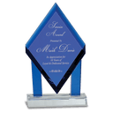8 3/4" Blue Crystal Floating Diamond with Blue Columns on Clear Base